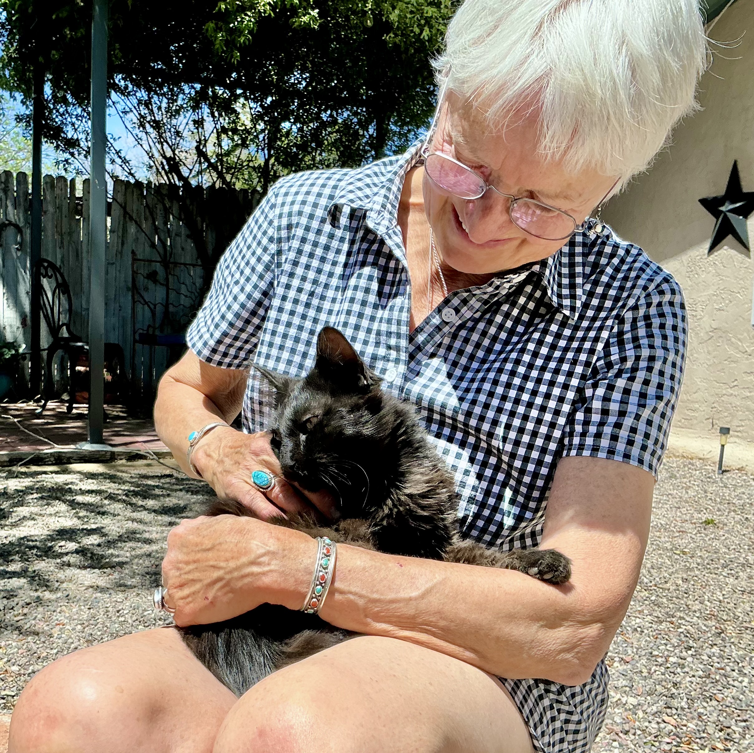 cuddles from a happy black cat