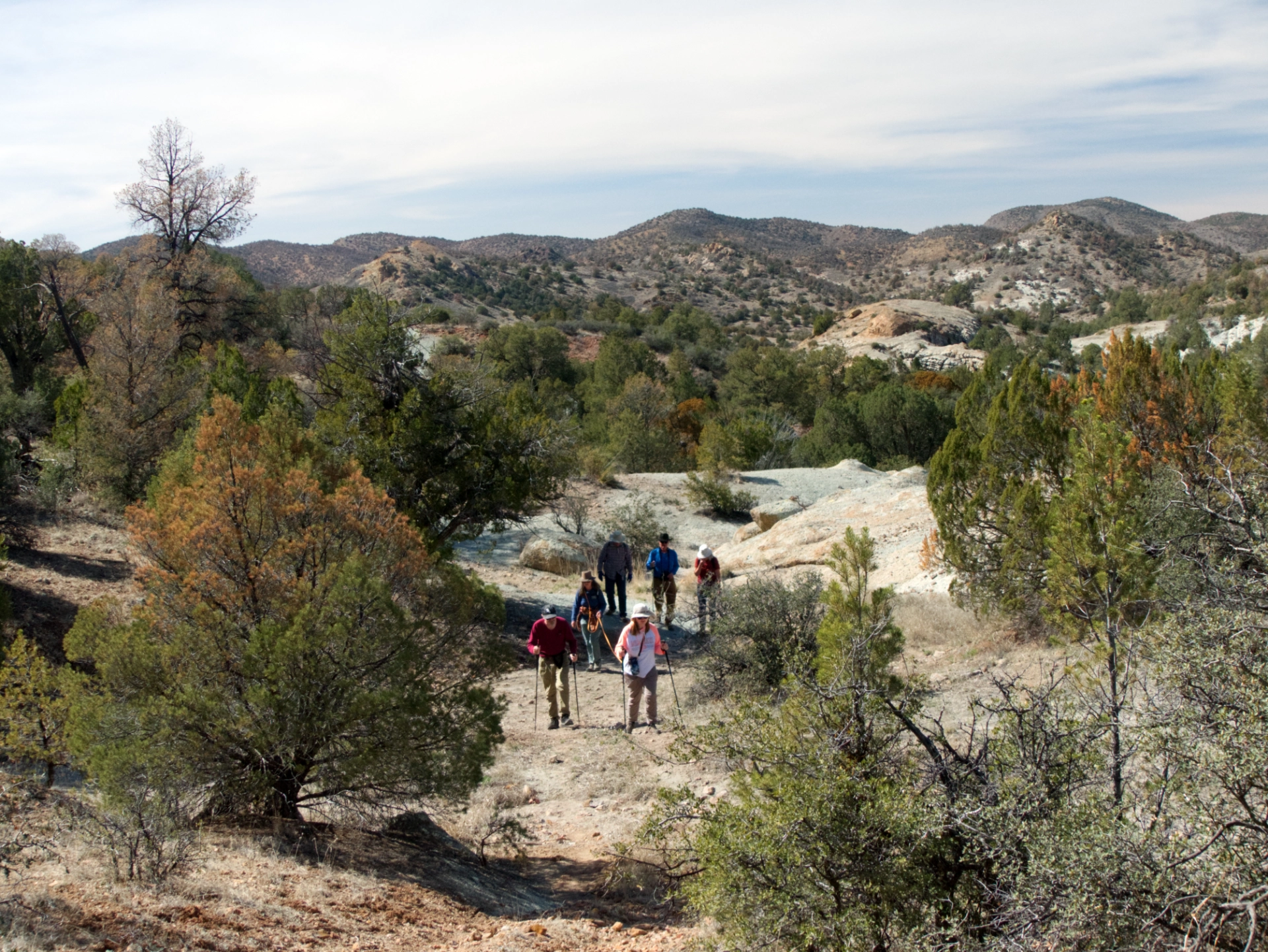 group of hikers coming up the hill