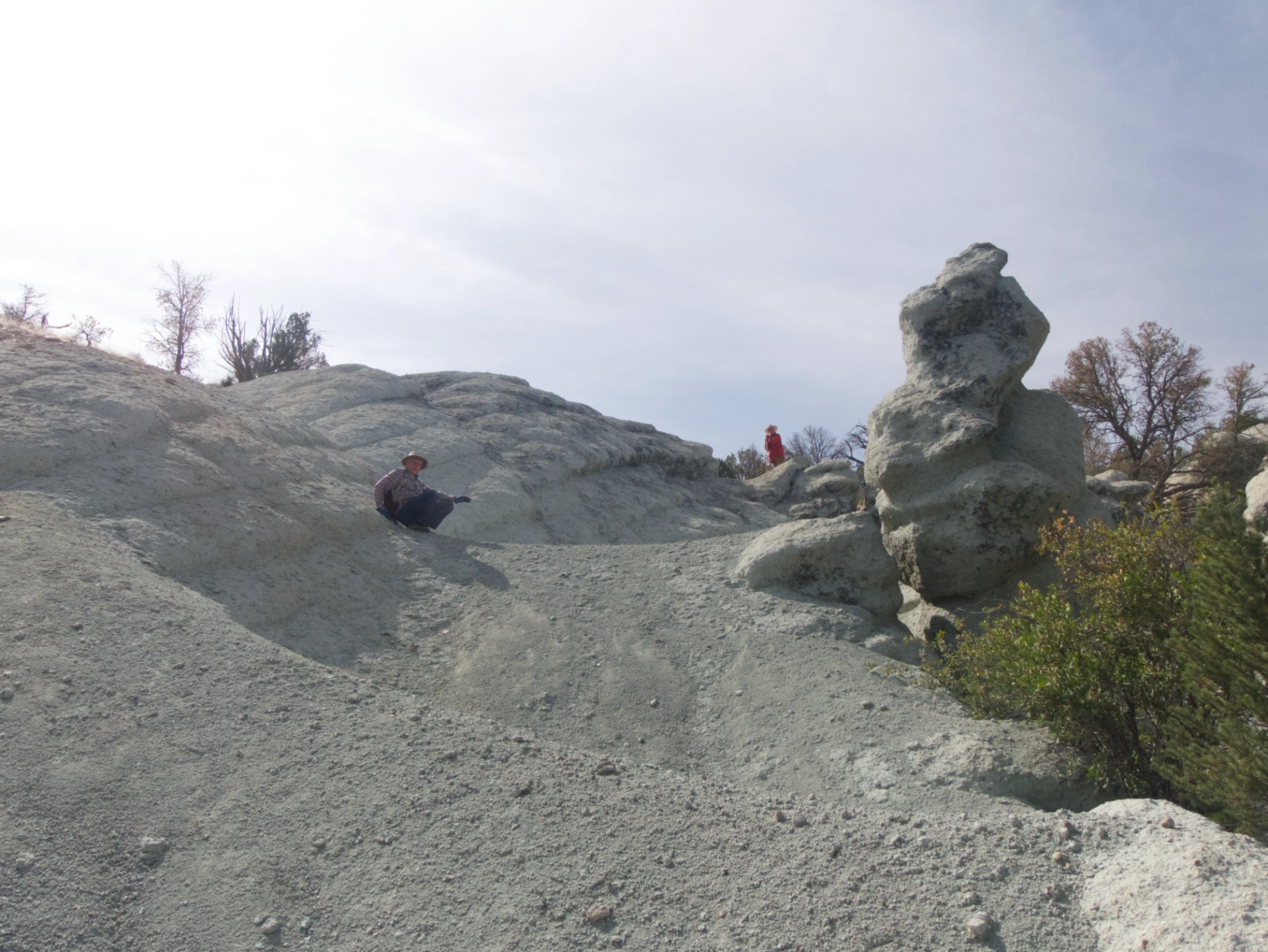 Ken and Alan sliding on loose blue rock