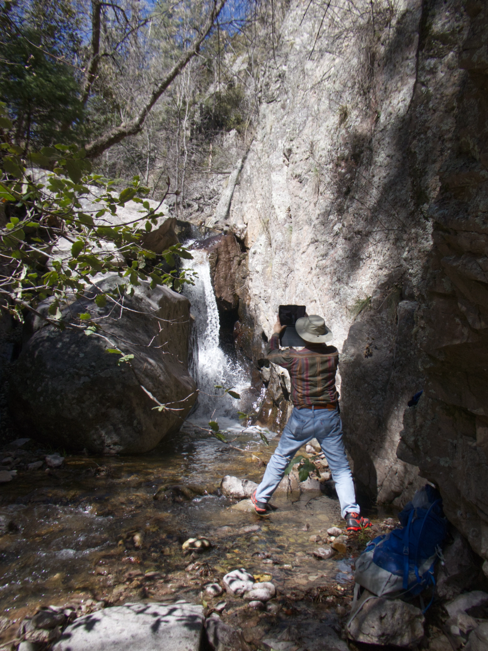 photographing the waterfall