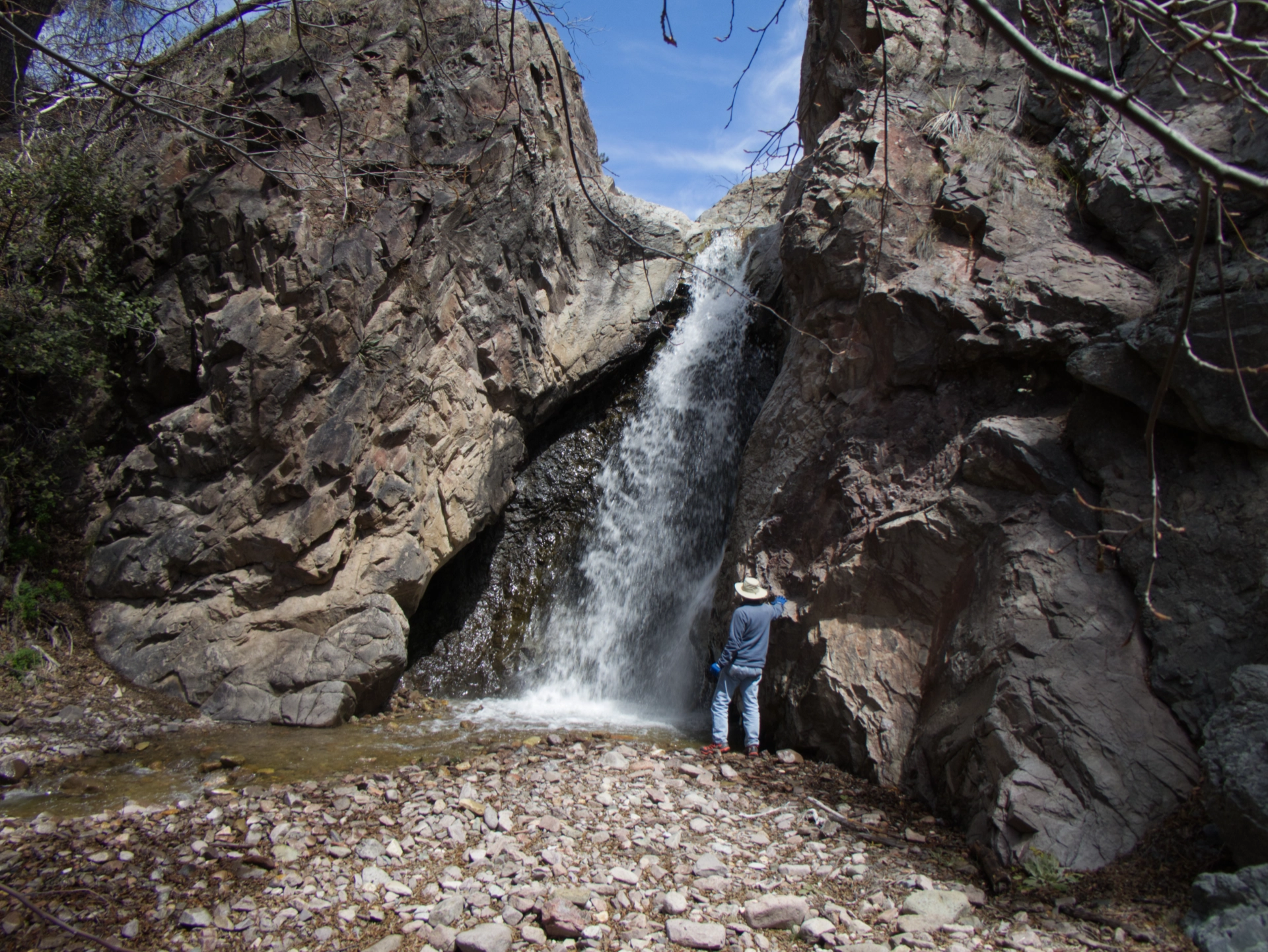 Dennis admiring the big waterfall on Sacaton Creek