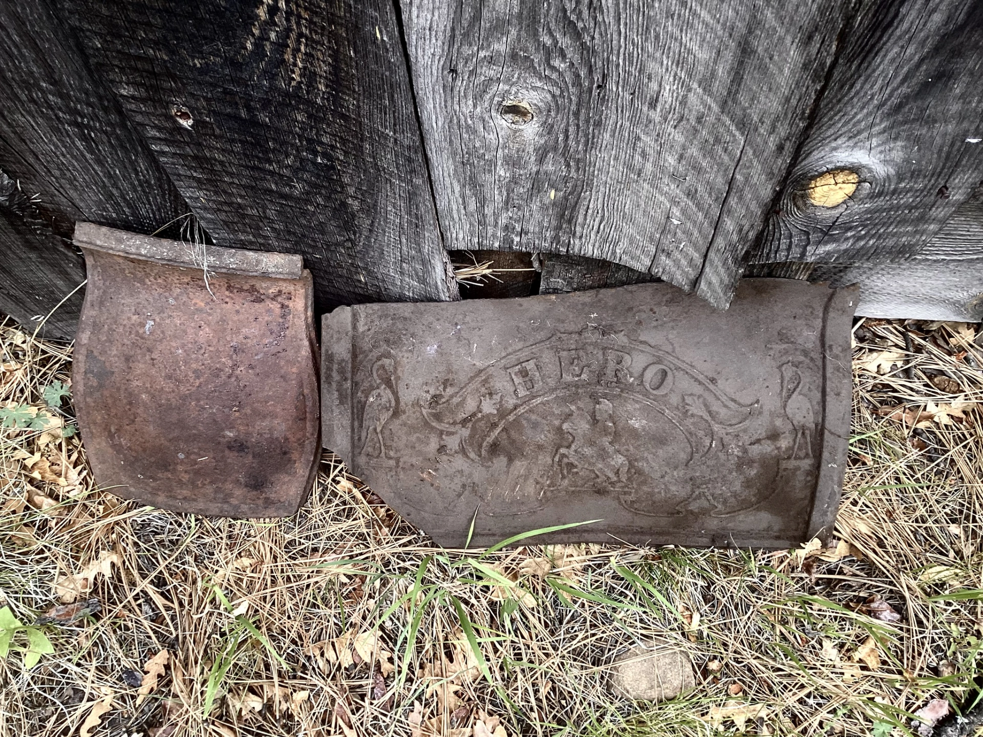 pieces of an ornate cast iron stove