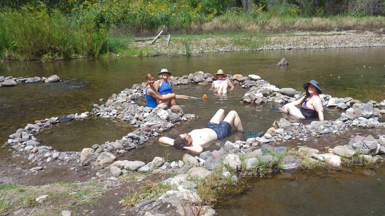 soaking in hot springs