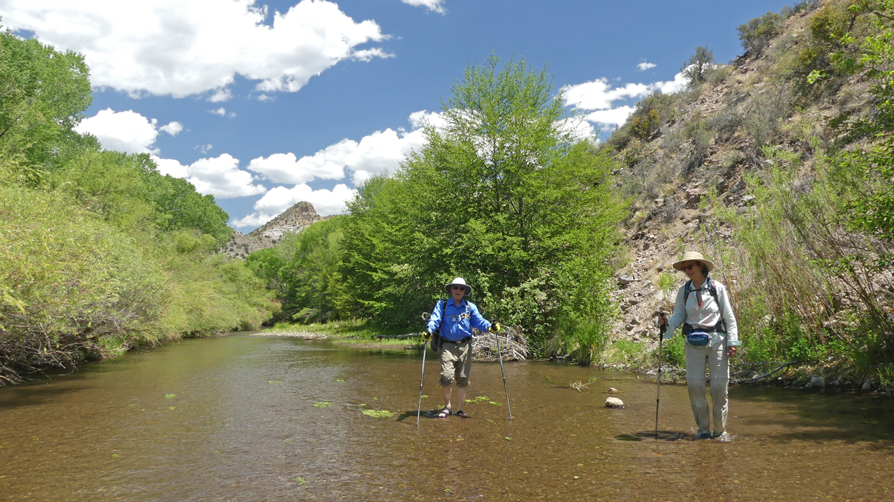 hiking in the river