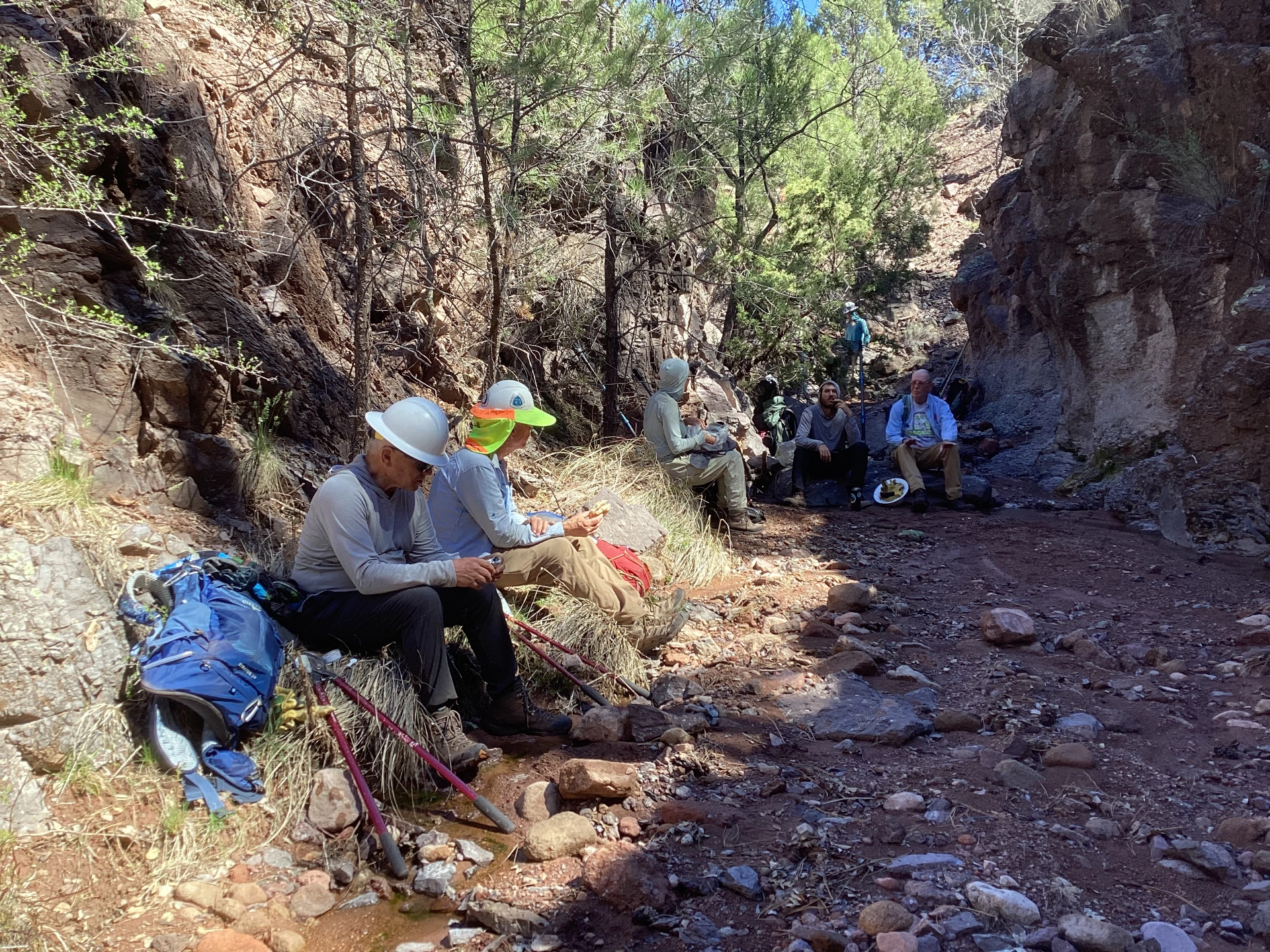 breaking for lunch in a shady slot canyon