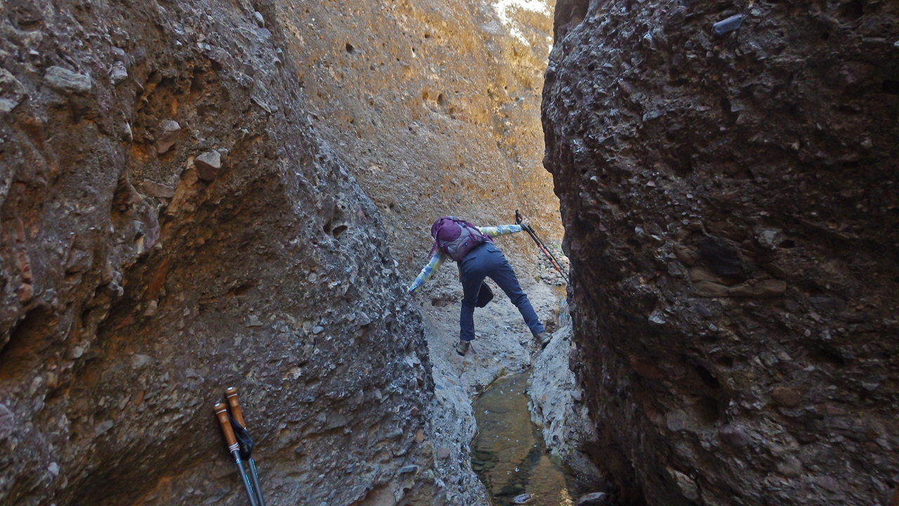 bracing against the canyon walls