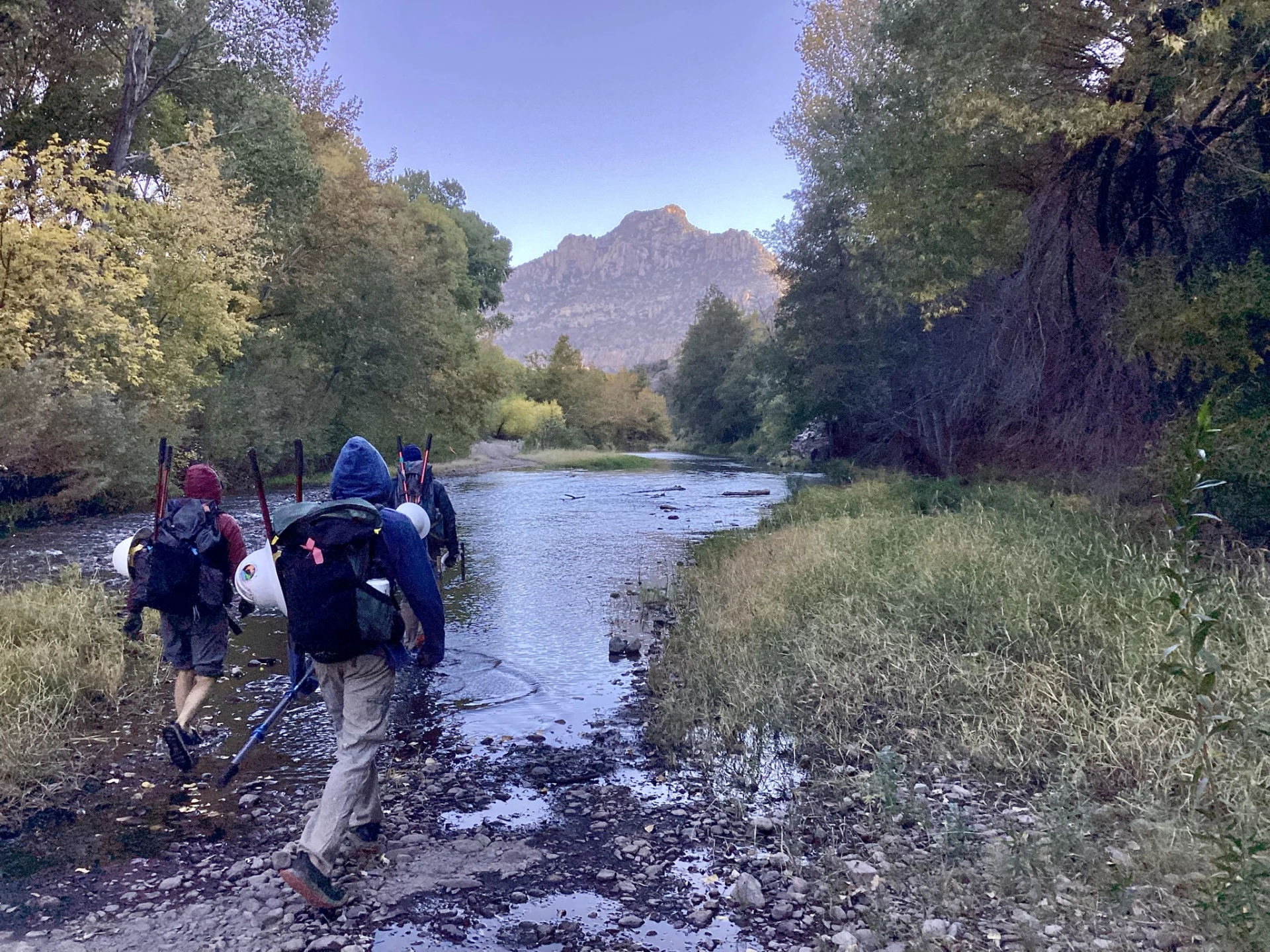 trail crew crossing the Gila River