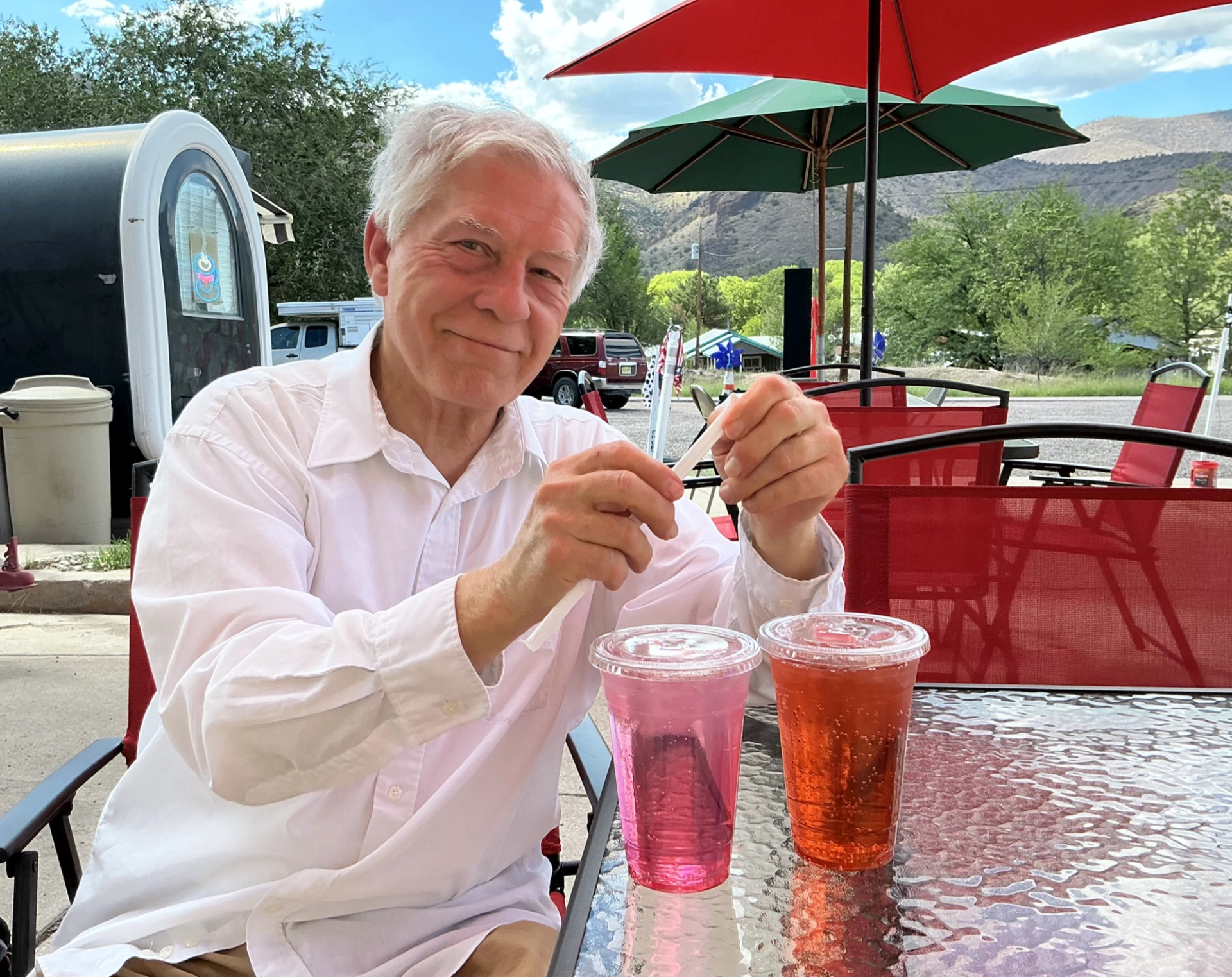 on the patio with cold drinks