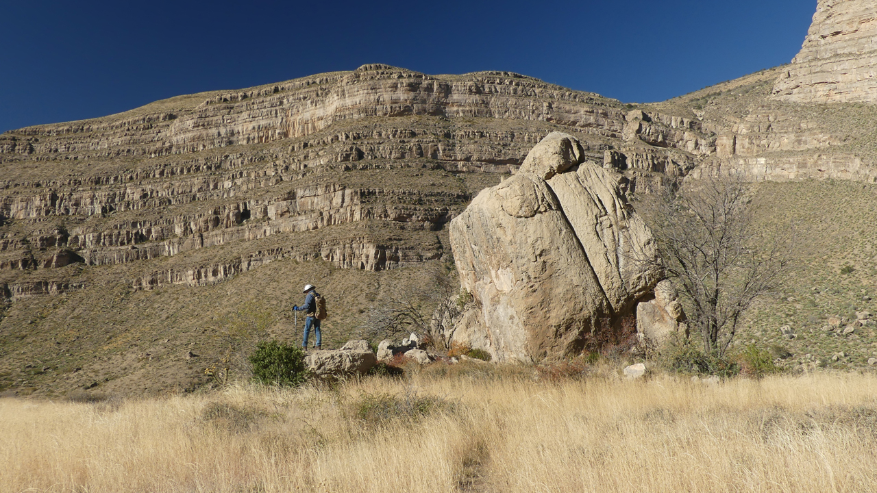 many-layered rocks on the canyon wall