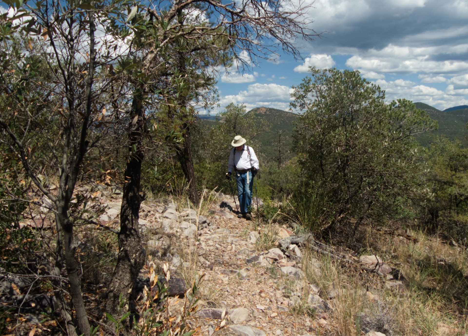 hiking uphill in full sun