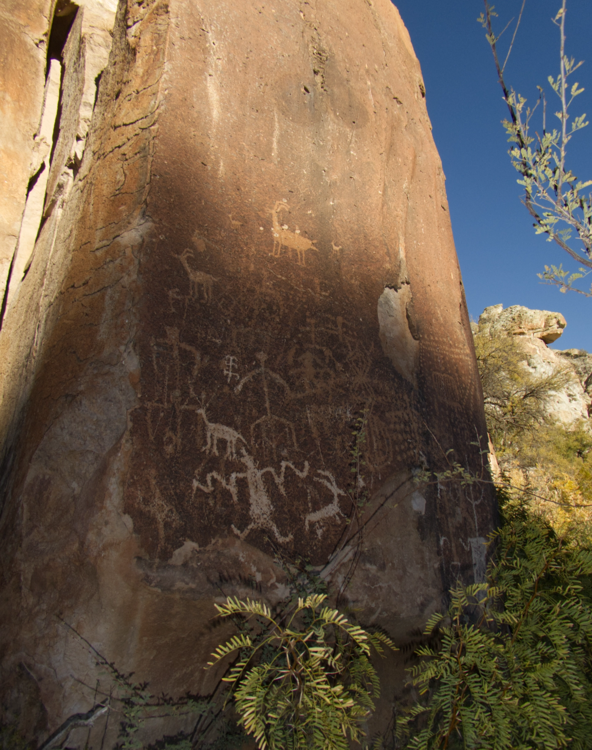 petroglyphs on a stone spire