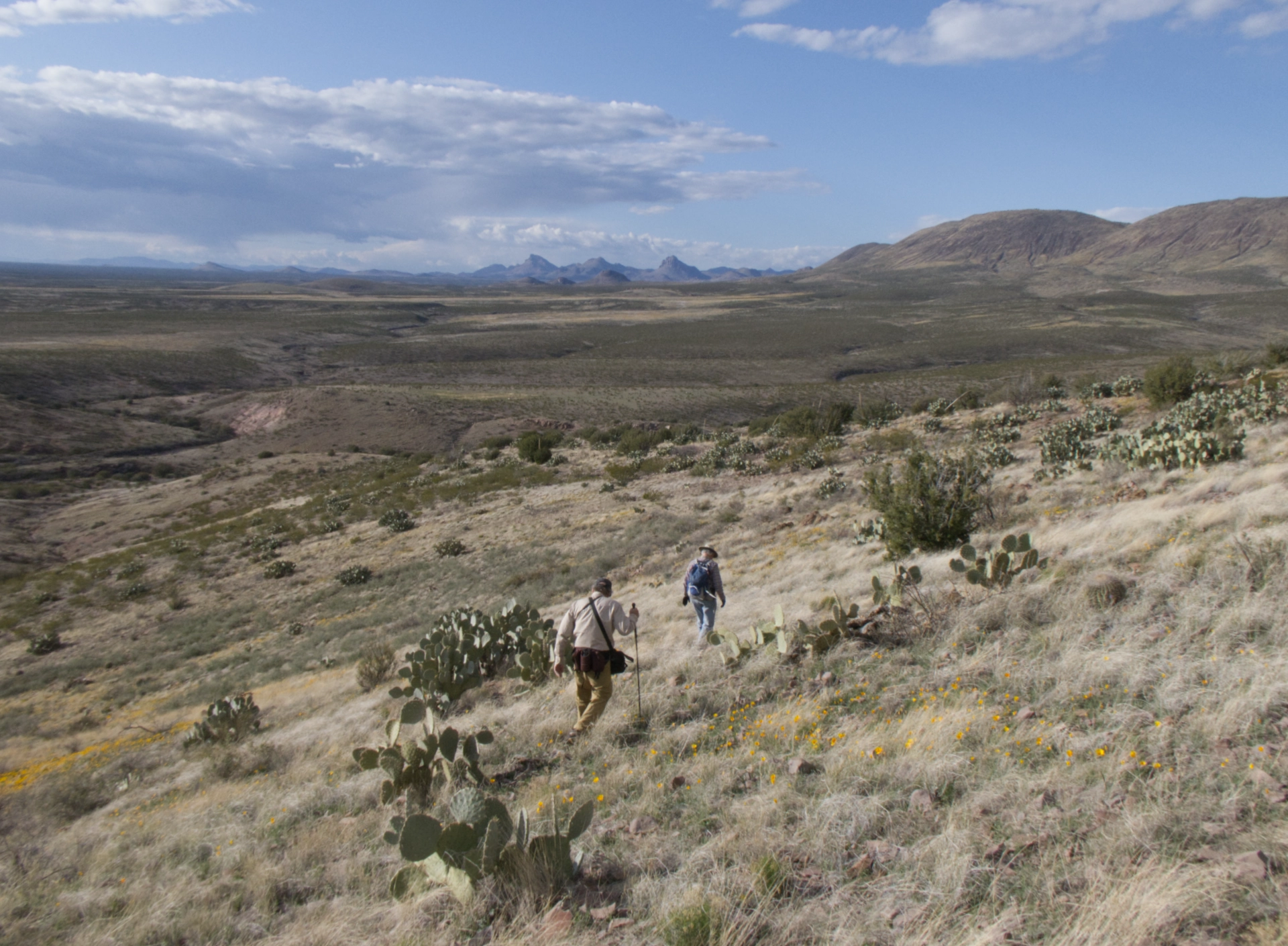 walking back to camp along a hillsdie