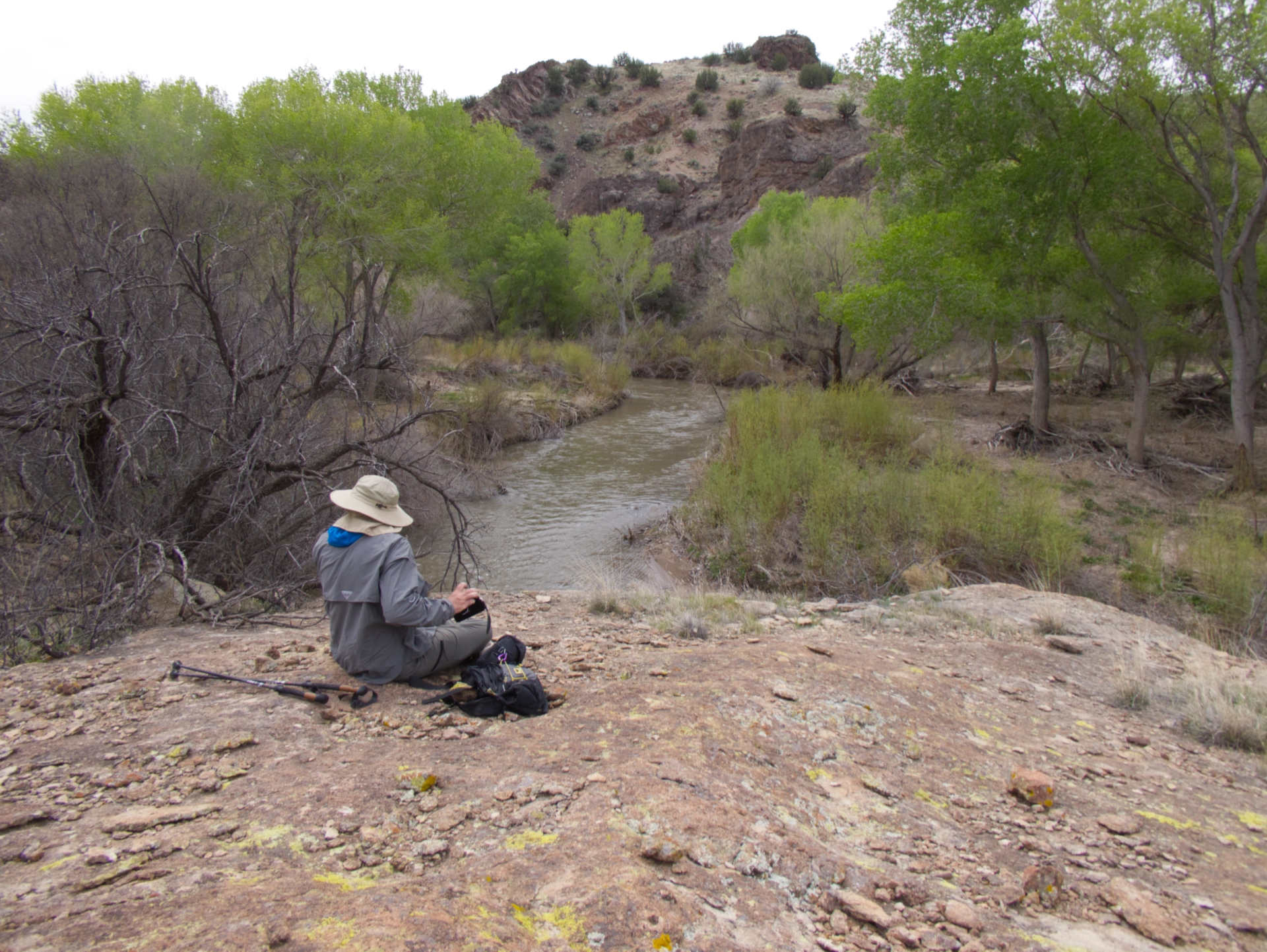 lunch spot on ledge by river