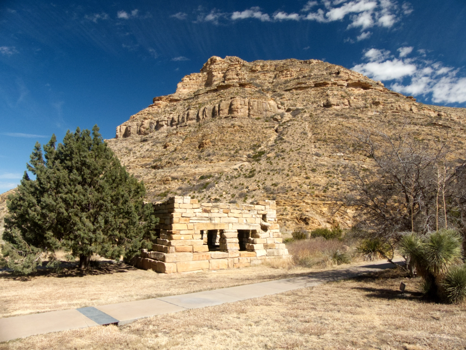 CCC stone picnic shelter at Sitting Bull Falls
