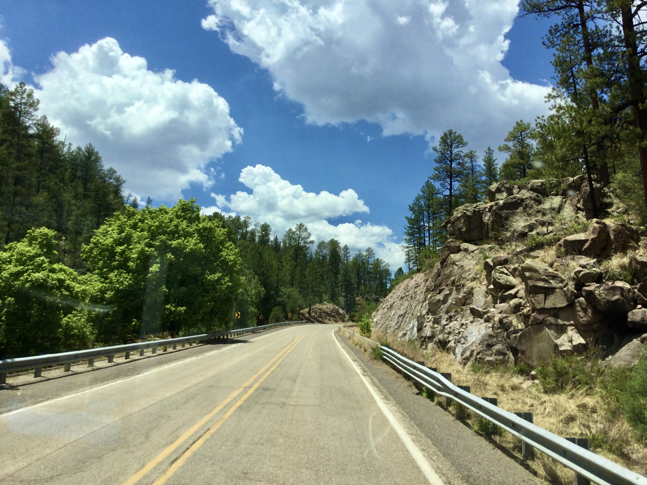 mountain road and clouds