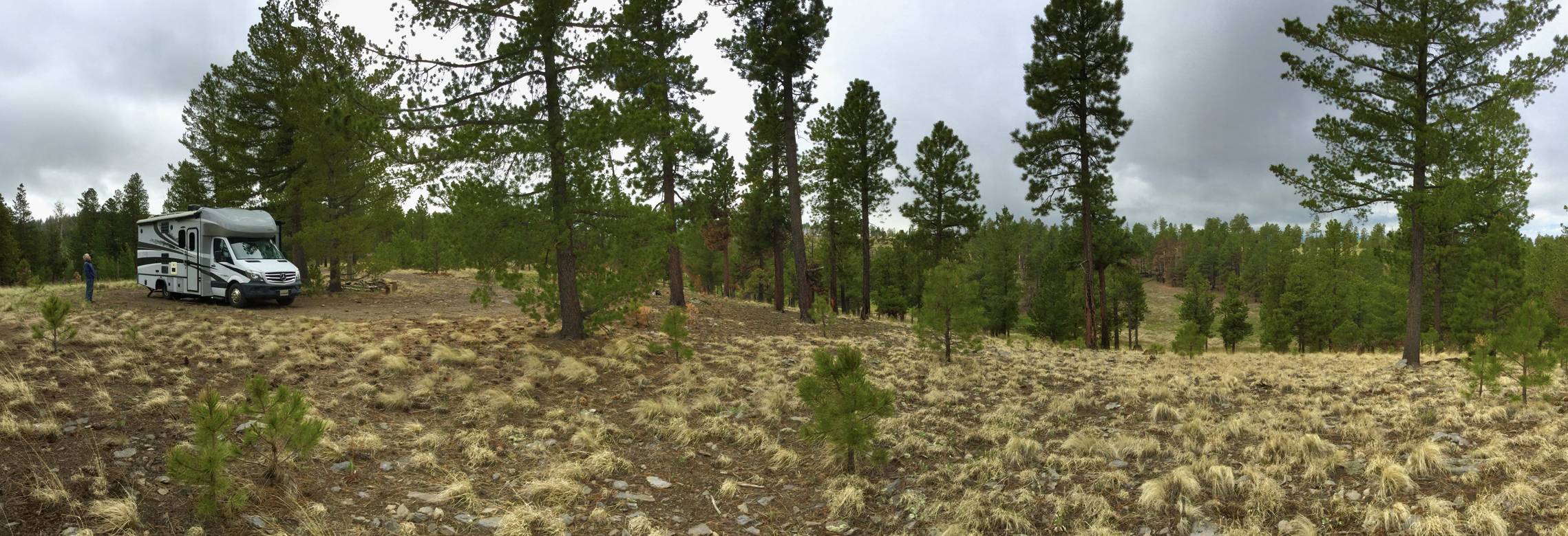 panorama of remote campsite in the fog