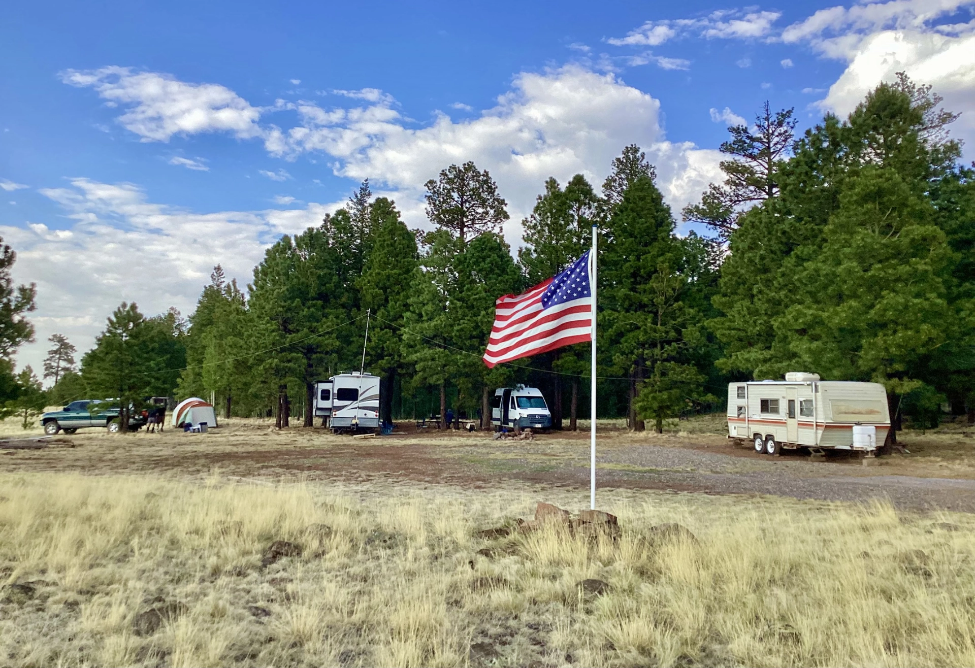 our camp with an American flag