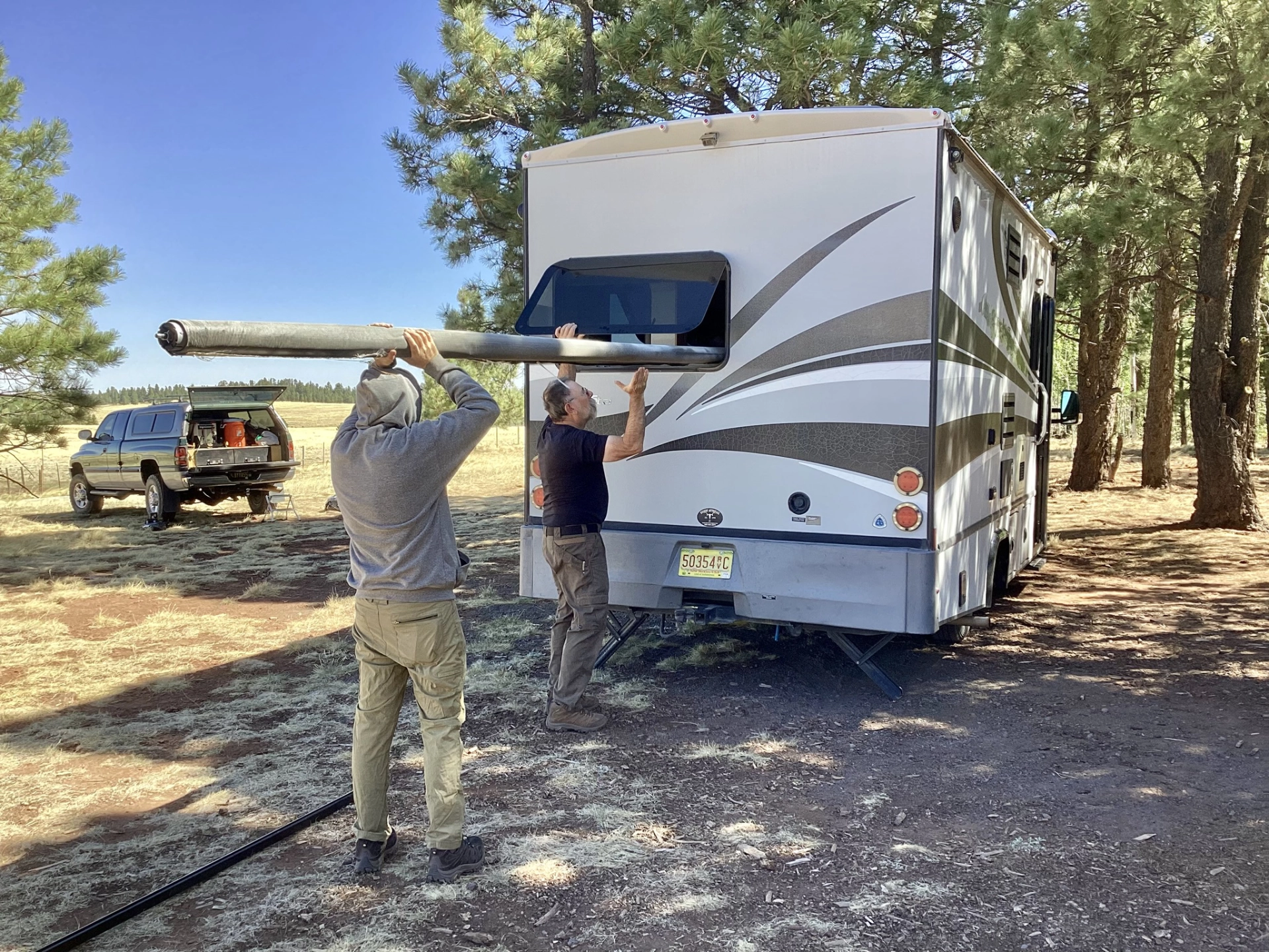 loading the broken awning