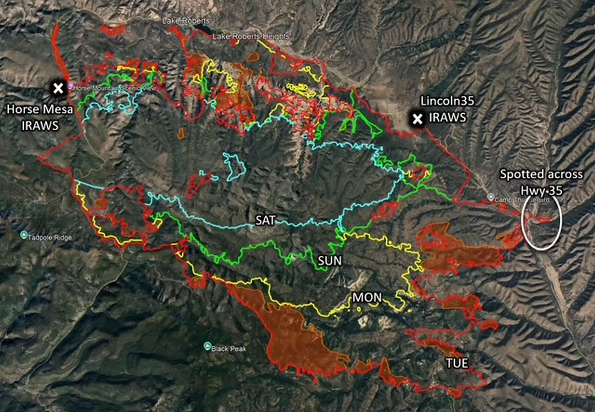 Map of Trout Fire daily progression